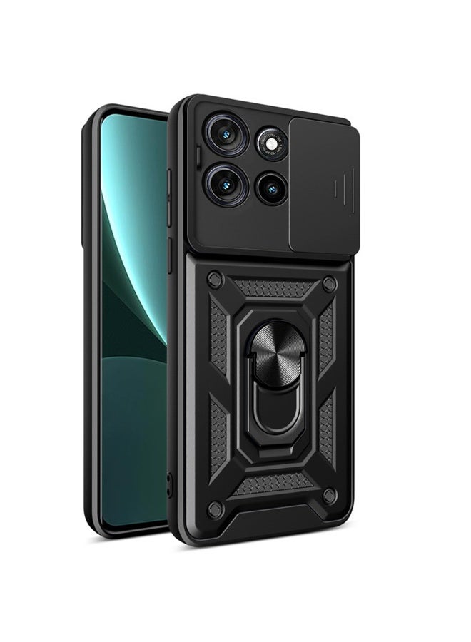 SanHu for Motorola G86 Power 5G Case Cover, Slide Camera Lens Cover, Magnetic Ring Holder Kickstand Protective Phone Case for Motorola G86 Power 5G, Black