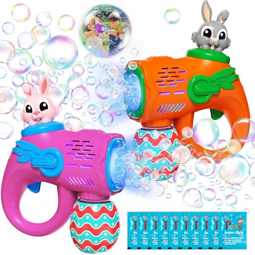 Weilim Kids Bubble Gun Toys 2 Pack Bunny Bubble Blowers with 10 Bubble Solution Refills Automatic Bubble Machine for Toddlers Age 3 Outdoor Party Easter Gifts for Boys Girls - Image 1