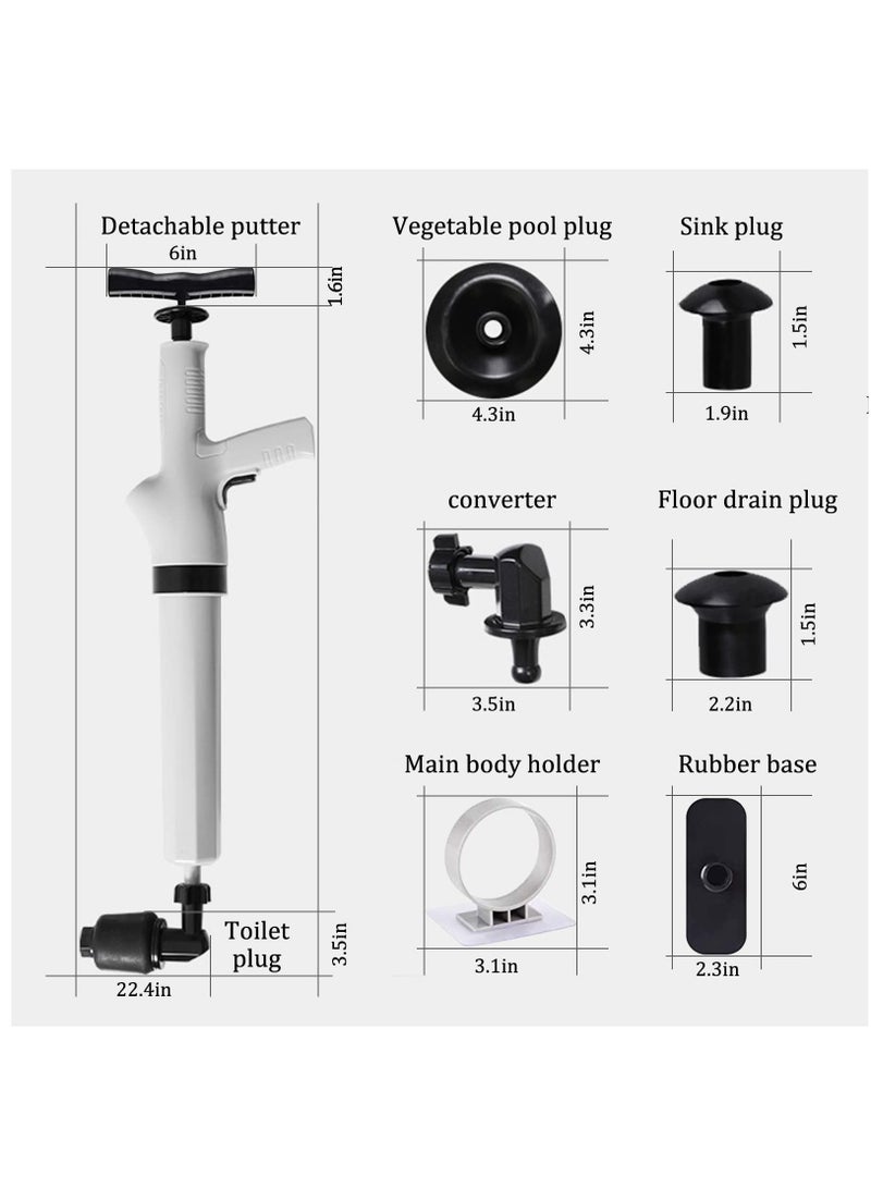 9-in-1 High Pressure Air Plunger for Toilets and Drains, Includes 9 Detachable Heads, Effective Drain Blaster for Clogged Toilets, Kitchens, Bathrooms, and Tubs (Gray) - Image 5
