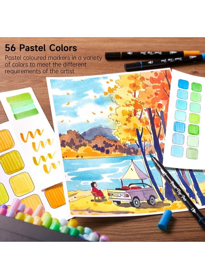 شاتل أرت أقلام تلوين فنية من Shuttle Art، 56 لون باستيل، أقلام تلوين بطرف رفيع وطرف فرشاة، مثالية للأطفال والبالغين، كتب تلوين فنية، خط، كتابة يدوية، دفتر ملاحظات، كتابة عشوائية - Image 4