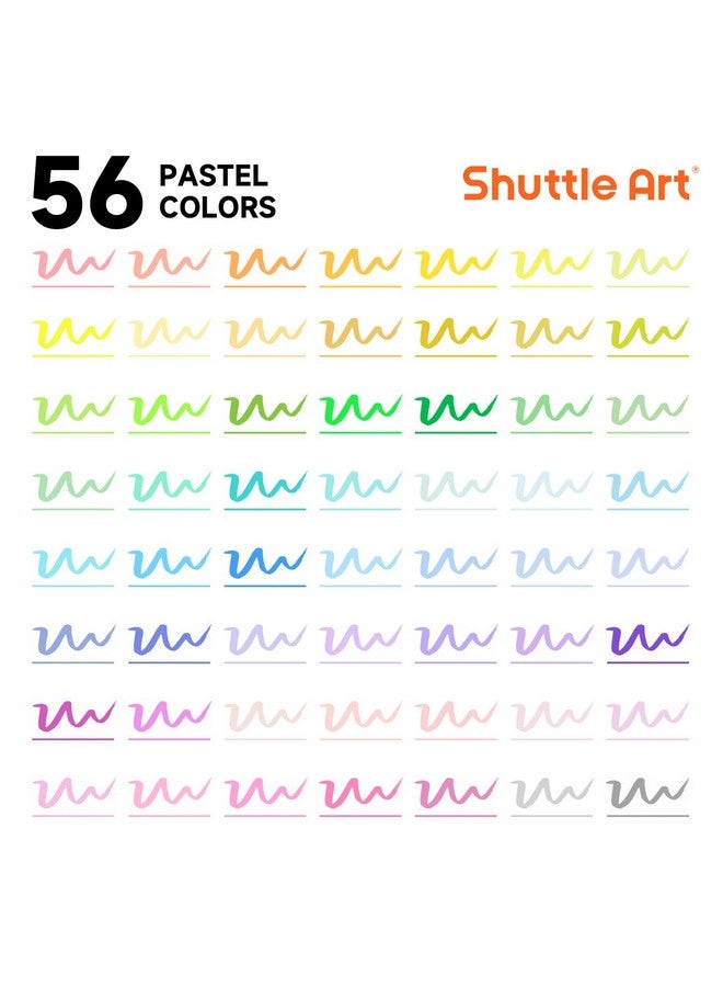 شاتل أرت أقلام تلوين فنية من Shuttle Art، 56 لون باستيل، أقلام تلوين بطرف رفيع وطرف فرشاة، مثالية للأطفال والبالغين، كتب تلوين فنية، خط، كتابة يدوية، دفتر ملاحظات، كتابة عشوائية - Image 2