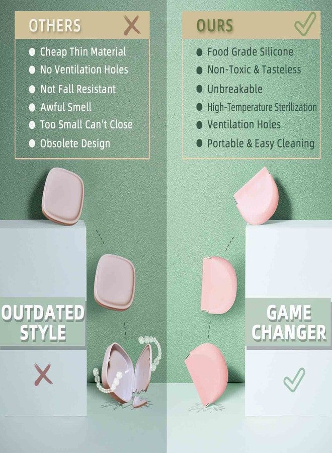 onbuwws Silicone Pink Retainer Case with Lanyard Slim Cute Retainer Holder Dental Thin Container Braces Case for Girl Women Kids Men Travel Partial Denture Night Mouth Guard Aligner - Image 3