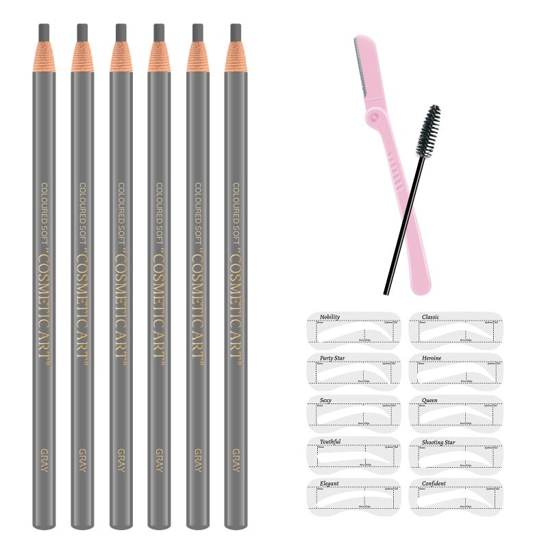 Ownest 6 Pcs Peel-off Eyebrow Pencil Tattoo Makeup and Microblading Supplies Set for Marking, Filling and Outlining, Waterproof and Durable Permanent Eyebrow Liner-Grey - Image 1