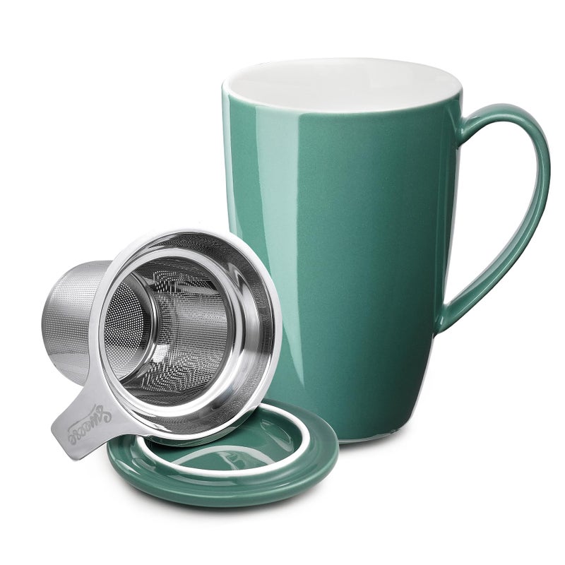 Sweese 15 OZ Porcelain Tea Mug with Infuser and Lid Loose Leaf Tea Cup Gifts for Tea Lover Sage Green