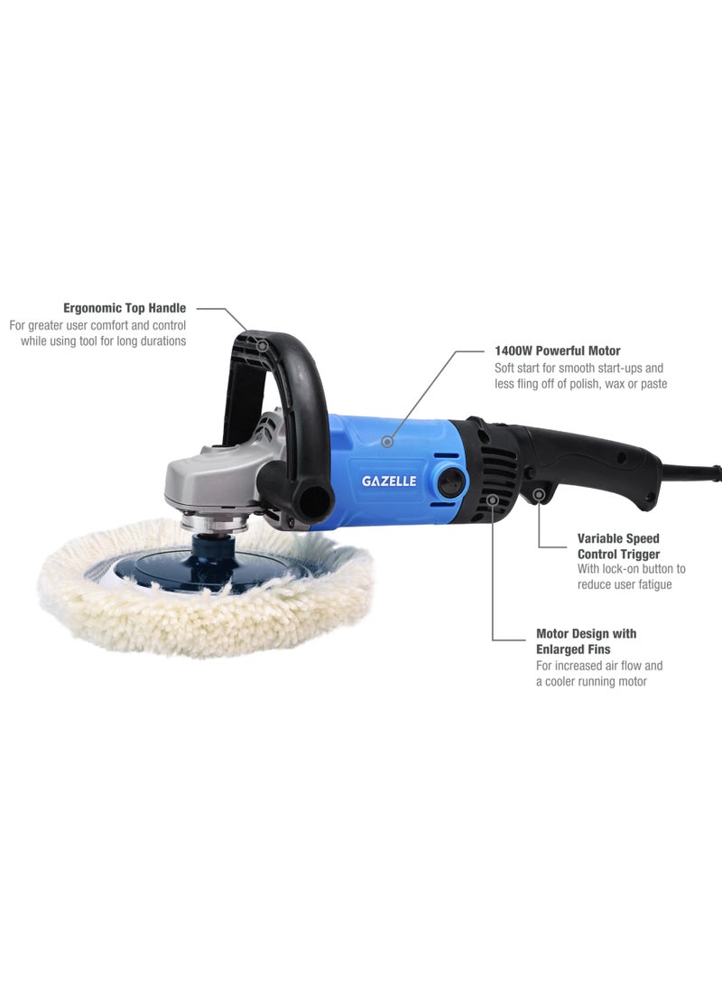 Gazelle Gazelle GM4518 220V 7 In. Variable Speed Polisher (180mm), 1400W, 3800 RPM 1 year warranty  - Image 2