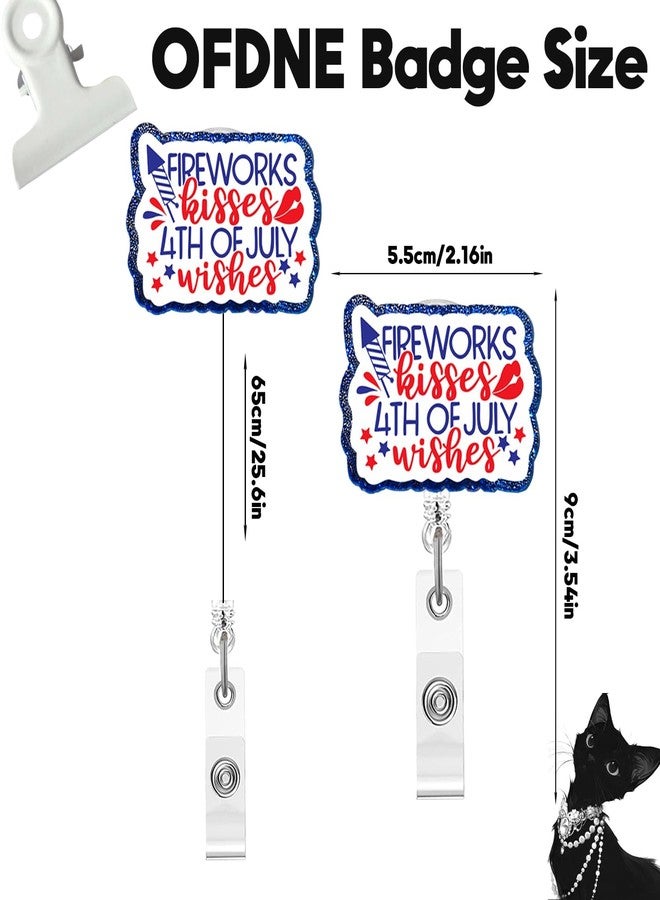 OFDNE 4th of July Badge Reel,Fireworks Lip Print Acrylic Badge for ID Card Badge,Telescoping Retractable Badge Holder Alligator Clip Accessories for Nurse,Medical Worker,Nursing Student,Teacher - Image 3