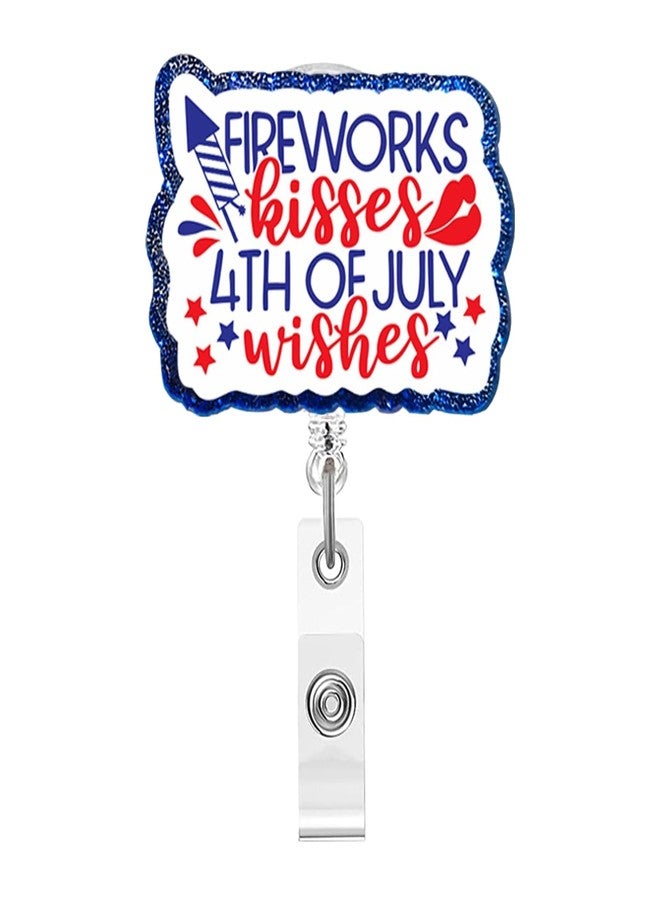 OFDNE 4th of July Badge Reel,Fireworks Lip Print Acrylic Badge for ID Card Badge,Telescoping Retractable Badge Holder Alligator Clip Accessories for Nurse,Medical Worker,Nursing Student,Teacher - Image 1