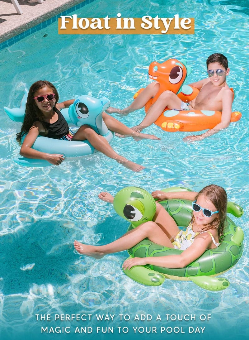 Sloosh JOYIN 24" 3 Pack Inflatable Pool Tubes Pool Floats, Dinosaur & Sea Turtle & Dolphin Swimming Rings for Kids Swimming Pool Beach Summer Water Float Party Outdoor - Image 2