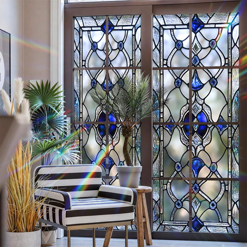 AOHMPT Stained Glass Window Privacy Film Static Cling - Rainbow Glass Decorative Sun Blocking Window Covering, Non-Adhesive Removable Stickers for Home & Office, 17.5" x 39.3" - Image 3