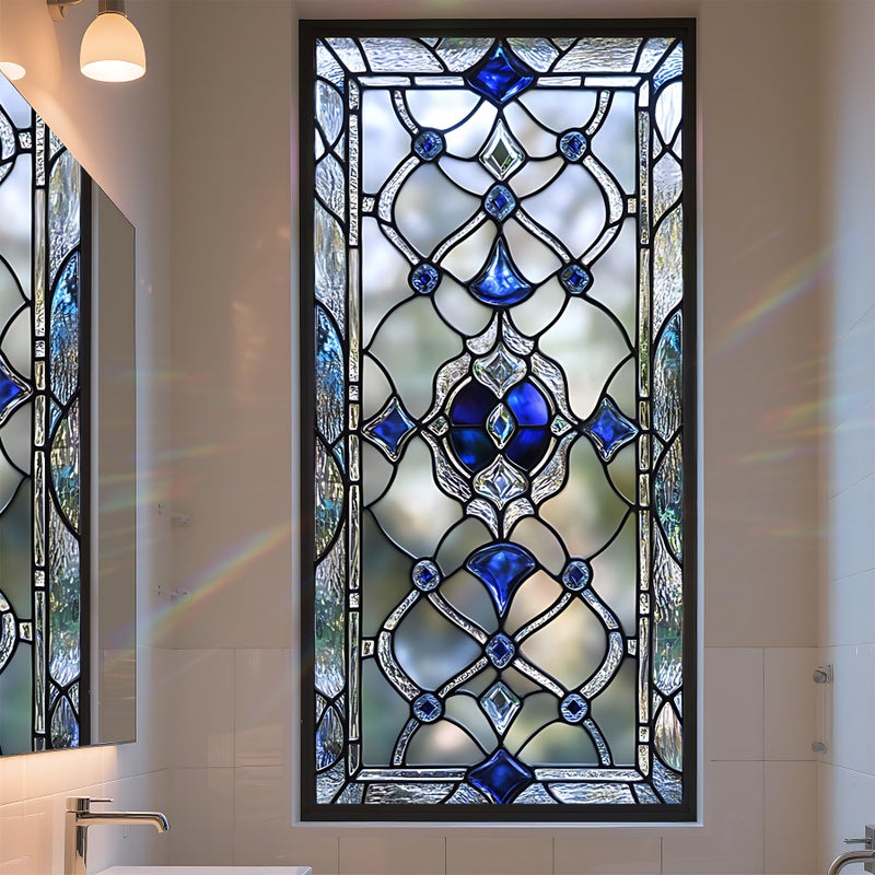 AOHMPT Stained Glass Window Privacy Film Static Cling - Rainbow Glass Decorative Sun Blocking Window Covering, Non-Adhesive Removable Stickers for Home & Office, 17.5" x 39.3" - Image 1