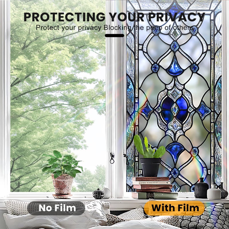AOHMPT Stained Glass Window Privacy Film Static Cling - Rainbow Glass Decorative Sun Blocking Window Covering, Non-Adhesive Removable Stickers for Home & Office, 17.5" x 39.3" - Image 5