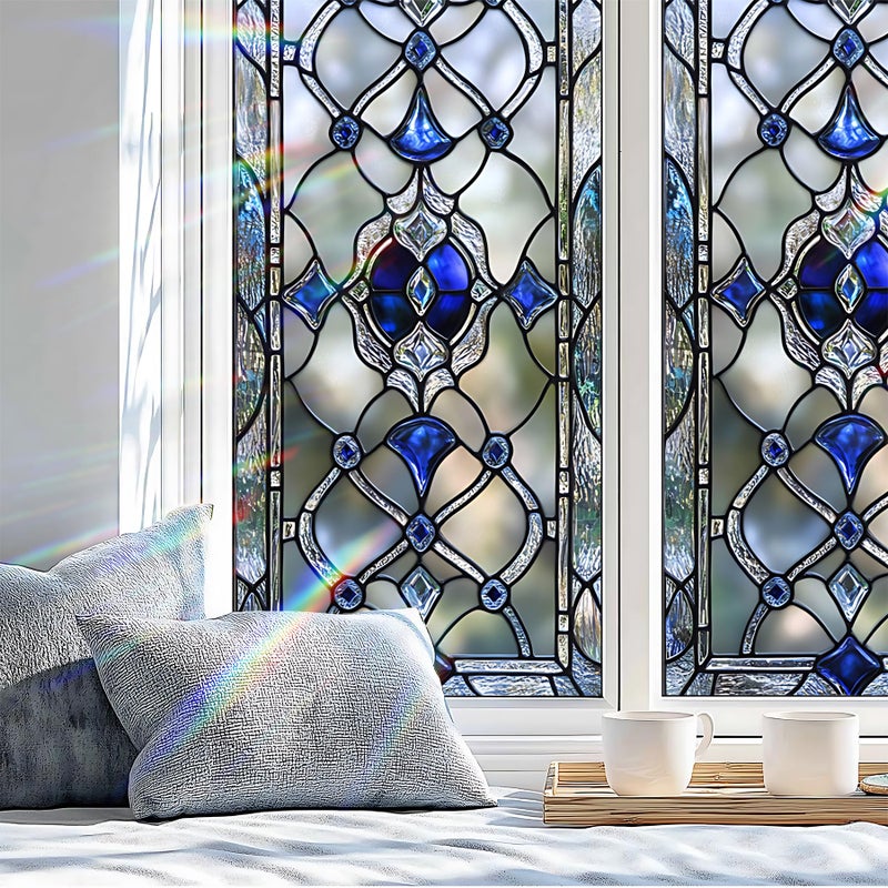 AOHMPT Stained Glass Window Privacy Film Static Cling - Rainbow Glass Decorative Sun Blocking Window Covering, Non-Adhesive Removable Stickers for Home & Office, 17.5" x 39.3" - Image 4