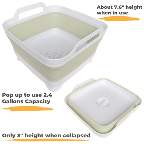 GIMWA Collapsible Wash Basin for Baby Bottles - 2.4 Gallons Portable Wash Bin for RV Camping Sink, Space-Saving Dish Tub (Green) - Image 3
