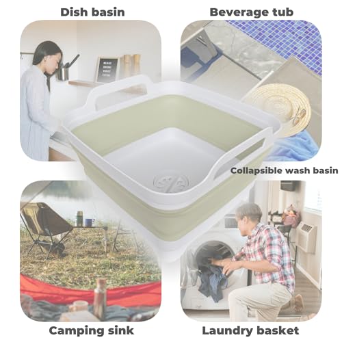 GIMWA Collapsible Wash Basin for Baby Bottles - 2.4 Gallons Portable Wash Bin for RV Camping Sink, Space-Saving Dish Tub (Green) - Image 5