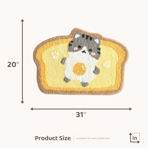 Molesun Cute Bath Mats Toast, Soft and Absorbent Microfiber Bath Rugs, Non-Slip Shaggy Shower Carpet, Machine Wash Dry, Soft Shower Rugs for Bathroom Floor, Tub and Shower, 20 x 31, Cat - Image 2