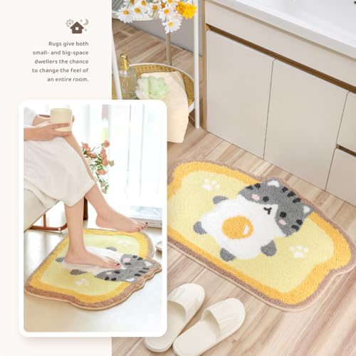 Molesun Cute Bath Mats Toast, Soft and Absorbent Microfiber Bath Rugs, Non-Slip Shaggy Shower Carpet, Machine Wash Dry, Soft Shower Rugs for Bathroom Floor, Tub and Shower, 20 x 31, Cat - Image 3