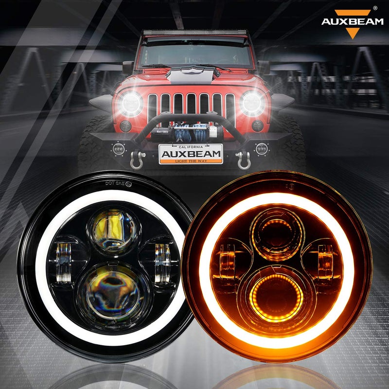 Auxbeam 7 Inch LED Headlights DOT Approved for 19972018 Jeep Wrangler JK JKU Unlimited TJ LJ CJ 7 Round Headlamps for Rubicon Sport Sahara Peterbilt H6024 Headlights wDRL  Amber Turn Signal