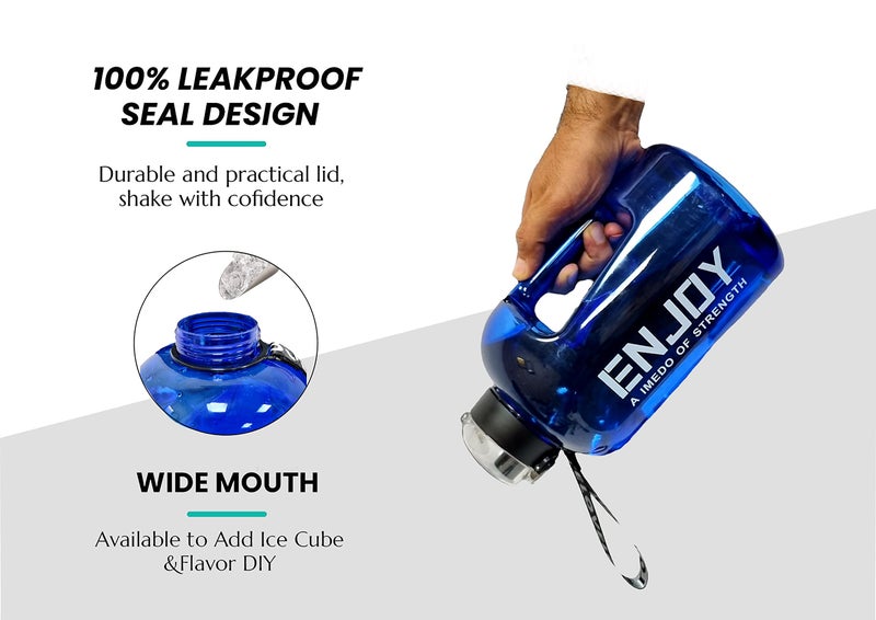 RIANZ Plastic Motivational Sports 2.2L Gallon Water Bottle, Bpa Free Double Leak Protection, Large Capacity (Enjoy - Blue) - Image 3