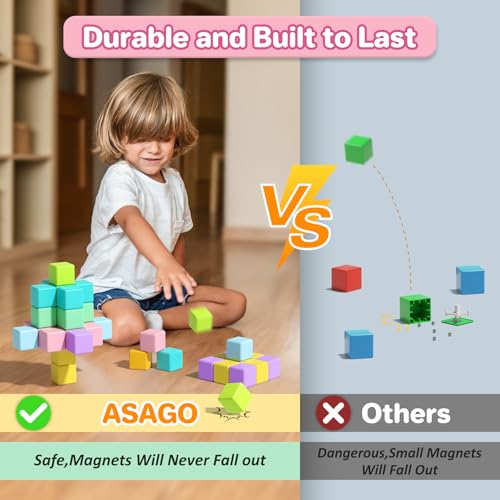 Asago Magnetic Blocks for Toddlers 13 56PCS 134in Large Macaron Magnet Building Cubes for Kids Stem Preschool Stack Construction Educational Toys for 35 Years Old Boys Girls - Image 5