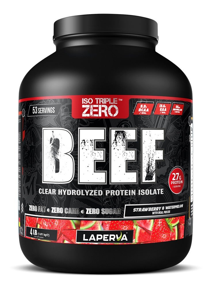 Laperva Iso Triple Zero Beef Clear Hydrolyzed Protein Isolate, Strawberry Watermelon, 4 LB – Zero Sugar, Zero Carbs, Gluten-Free, Lactose-Free - Image 1