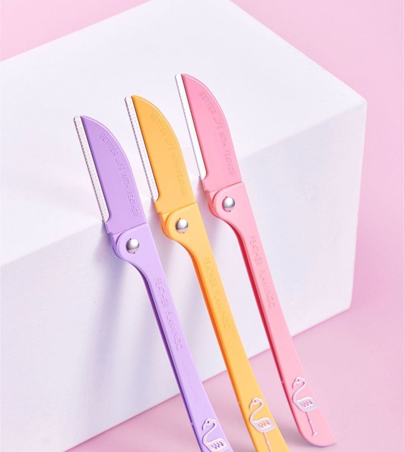 3 قطع ماكينة حلاقة الوجه بدقة رأس صغير، آمنة وسهلة الاستخدام للمبتدئين، أرجواني/خوخي/أصفر - Image 2