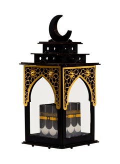 Kaaba lantern Wood lanterns Laser cutting and reel Mastering the Kaaba lantern that shines and Ramadan songs Golden Sizes: 13-5 cm