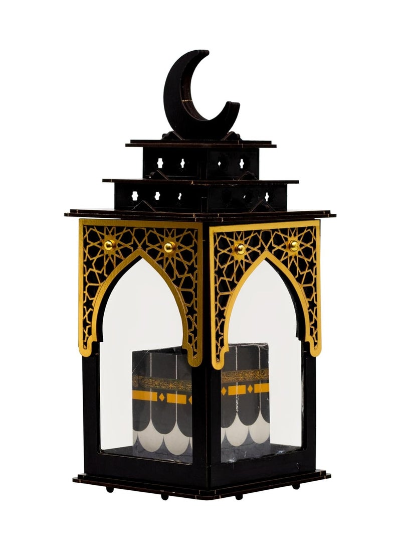 Generic - Kaaba lantern Wood lanterns Laser cutting and reel Mastering the Kaaba lantern that shines and Ramadan songs Golden Sizes: 13-5 cm - Image 1