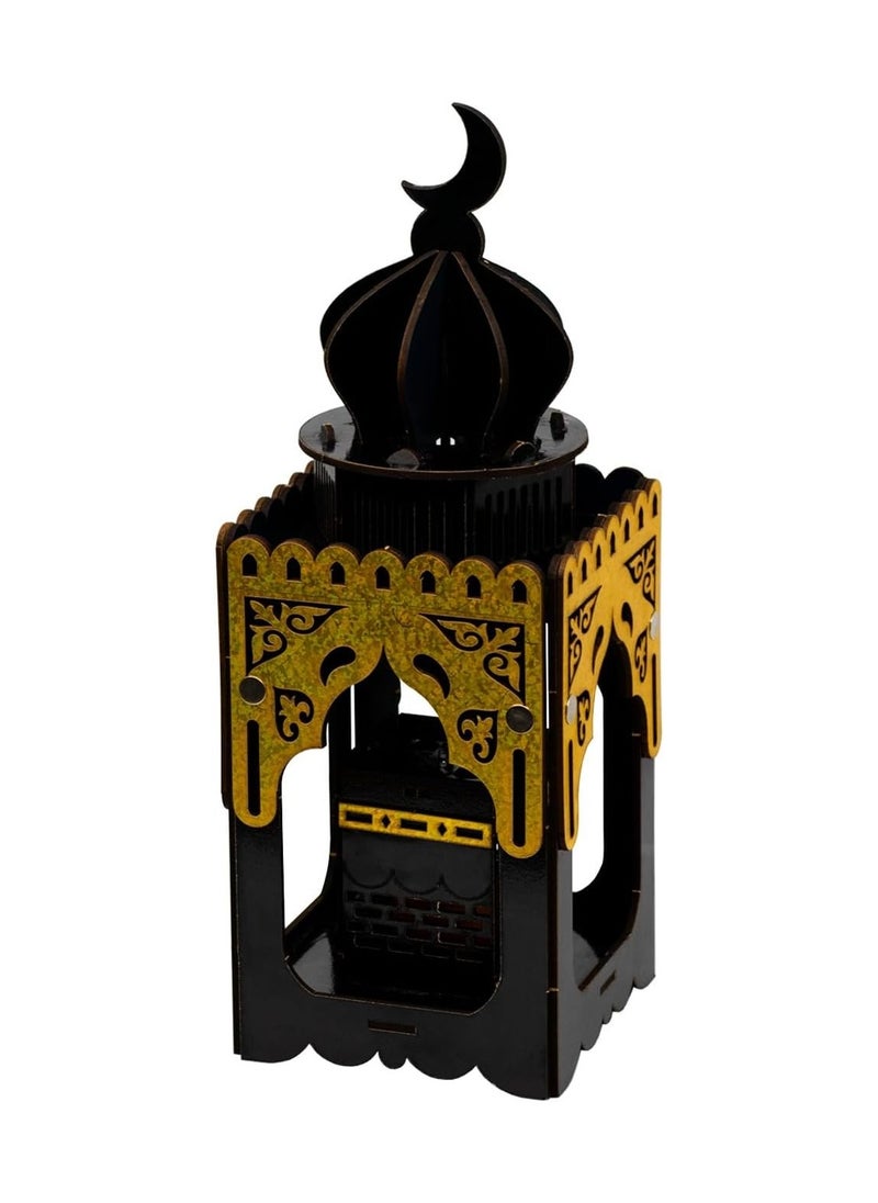 Generic - Kaaba lantern Wood lanterns Laser cutting and reel Mastering the Kaaba lantern that shines and Ramadan songs Golden Sizes: 13-5 cm - Image 1