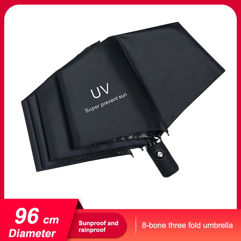 Dual-Use Umbrella Automatic Open/Close Eight Ribs 96cm Diameter for Rain and Shine Use - Image 1