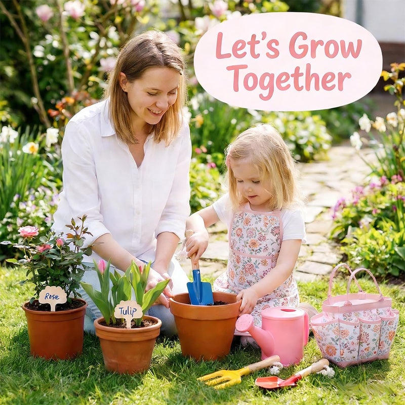 liamasum Kids Gardening Tools Set Toddler Gardening Kit with Apron & Tote Bag, Shovel, Fork, Trowel and Gloves, Outdoor Gardening Toys Easter Gifts for Children Ages 3-10 - Image 5
