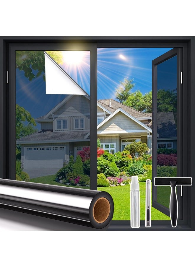 One Way Window Privacy Film, Window Tint For Home, Reflective Mirror Glass Window Coverings Heat Uv Blocking See Out Not In, Black, 17.5 In X 6.5 Feet