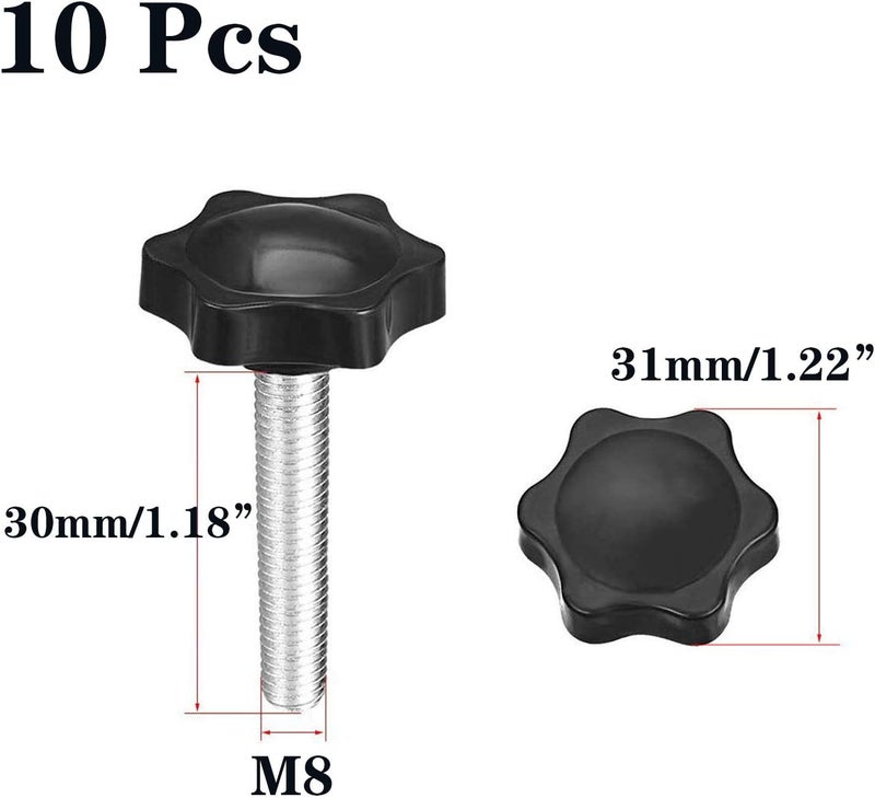 SDY 10 Pcs Clamping Screw Knob,Plastic Hex Clamping Hand Knob Gripandles Screw Knobs Quick Removal Handgrips Star Knob Male Thread（M8-1.25x30mm） - Image 2