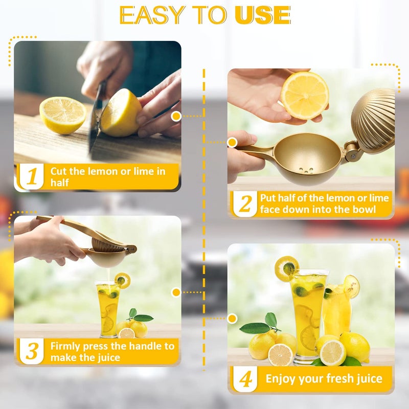 JAYWAYNE Lemon Squeezer, Large Citrus Juicer and Lemon Juicer Hand Press Heavy Duty Lime Squeezer Easy Squeeze Manual Juicer Metal Hand Juicer Kitchen Tools and Gadgets For Making Fresh Juice (Gold) - Image 2