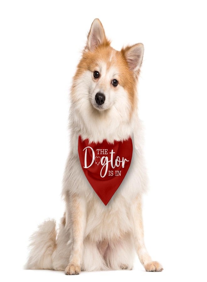 ZPPRJF The Dogtor is in Dog Bandana, Funny Cute Therapy Dog Bandana, for Dogs Lovers, Pet Scarf Accessories for Small Medium Dogs Cats Photo Prop, Red Pet Triangle Scarf - Image 2