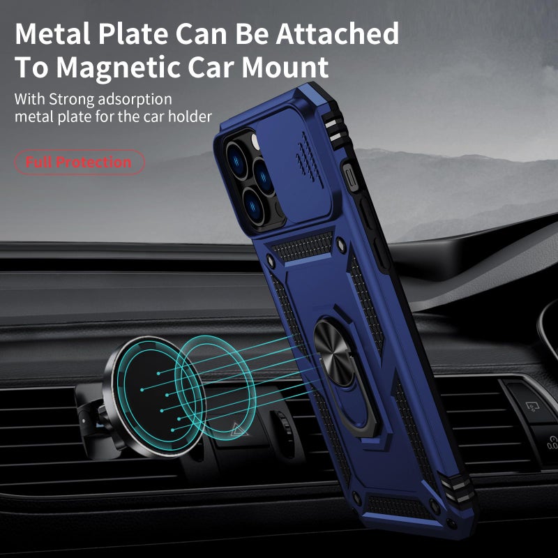Weycolor for iPhone 12 Pro Max Case with Camera Lens Cover, HD Screen Protector, 10 FT Military Grade Drop Protection, Magnetic Ring Holder Kickstand Protective Phone Case for iPhone 12 Pro Max ,Navy Blue - Image 2