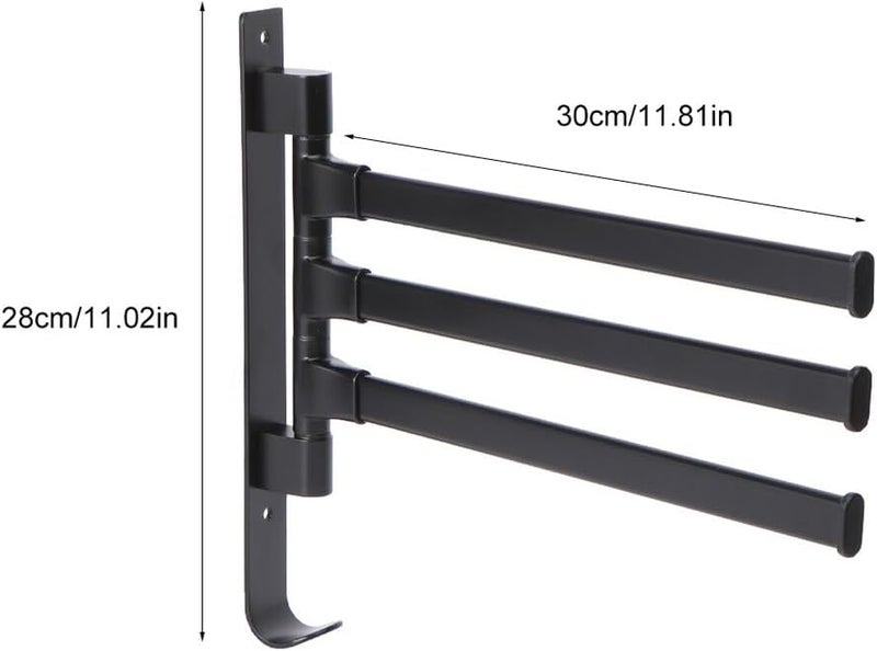 Rotatable Black Towel Rack Wall Mounted Storage Rack with Bars Aluminum Alloy Space-Saving Bathroom and Kitchen Holder for Towels - Image 2
