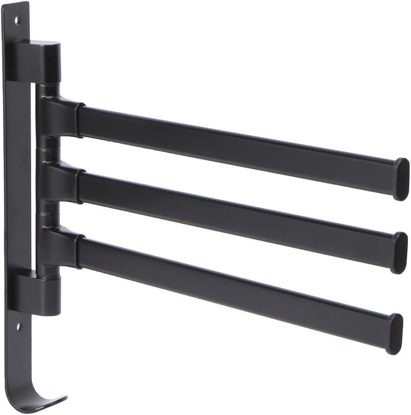 Rotatable Black Towel Rack Wall Mounted Storage Rack with Bars Aluminum Alloy Space-Saving Bathroom and Kitchen Holder for Towels - Image 1