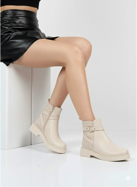 Ankle Boot Leather Comfortable  G-62 - Beige