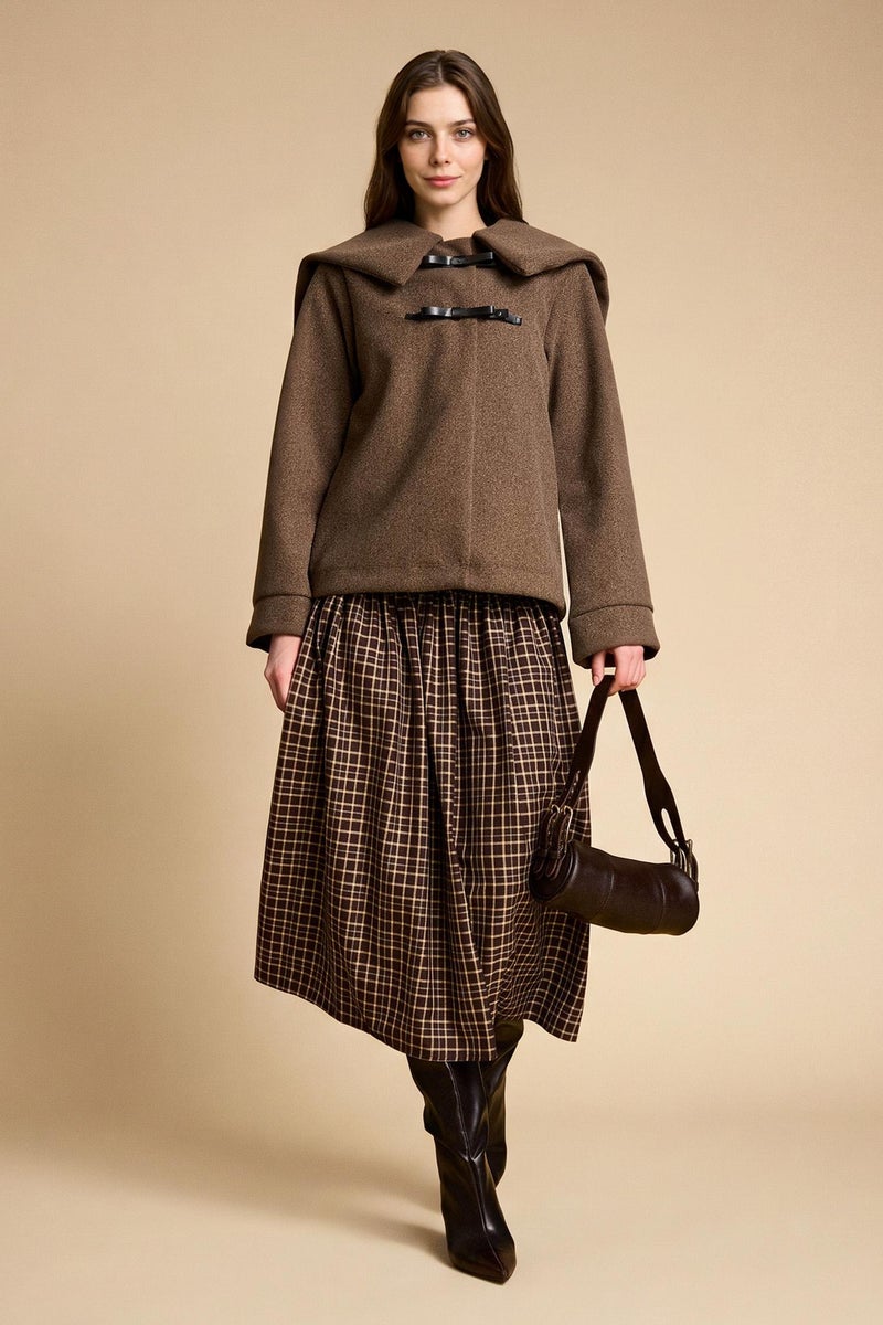 DeFacto Brown Woman A Line Printed Maxi Skirt Casual - Image 1