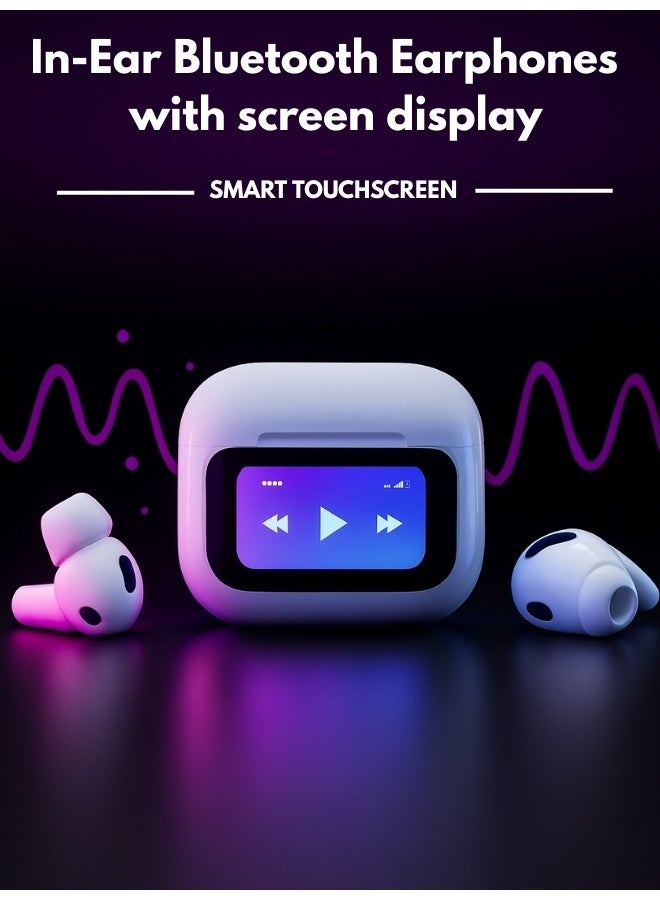 Smart Touchscreen In-Ear Bluetooth 5.0 Earphones – Sleek Display Case with Music Controls, Battery Indicator & Up to 13H Playback for Seamless Listening - Image 1