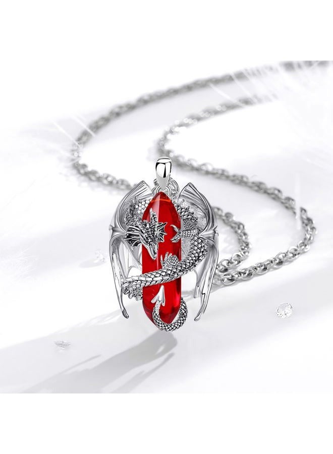 INFUSEU Dragon Necklaces with Healing Crystal Stone for Men Women, Unique Personalized Spiritual Gifts, 22+2 Inch Chain, 33mm, Stainless Steel Pendant, Crystal - Image 2