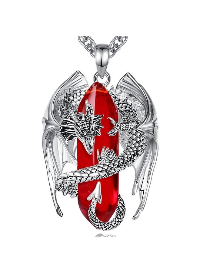 INFUSEU Dragon Necklaces with Healing Crystal Stone for Men Women, Unique Personalized Spiritual Gifts, 22+2 Inch Chain, 33mm, Stainless Steel Pendant, Crystal - Image 1