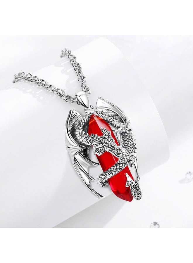 INFUSEU Dragon Necklaces with Healing Crystal Stone for Men Women, Unique Personalized Spiritual Gifts, 22+2 Inch Chain, 33mm, Stainless Steel Pendant, Crystal - Image 3