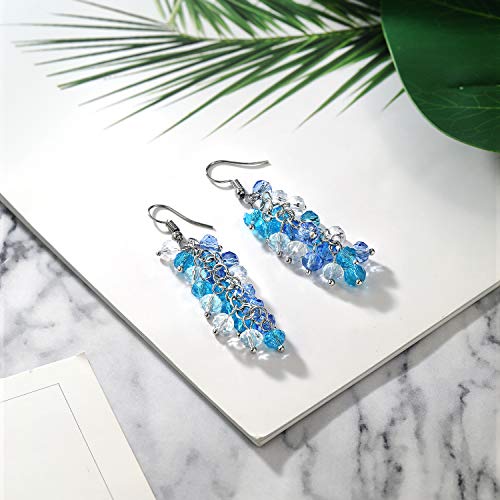 Gem Stone King 2 Inch Ocean Blue Cluster Faceted Crystal Dangle Hook Earrings For Women 2 Inch - Image 4