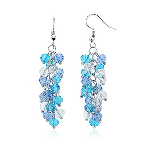 Gem Stone King 2 Inch Ocean Blue Cluster Faceted Crystal Dangle Hook Earrings For Women 2 Inch - Image 1