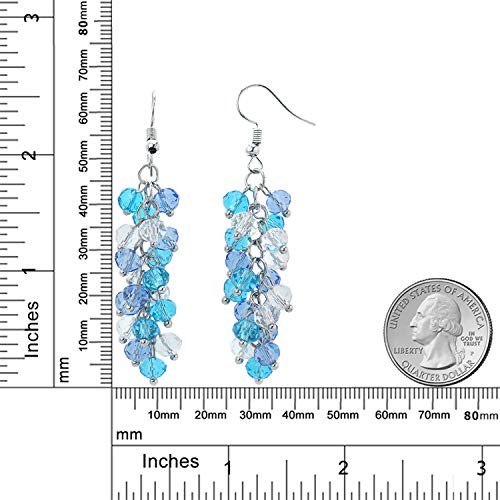 Gem Stone King 2 Inch Ocean Blue Cluster Faceted Crystal Dangle Hook Earrings For Women 2 Inch - Image 2