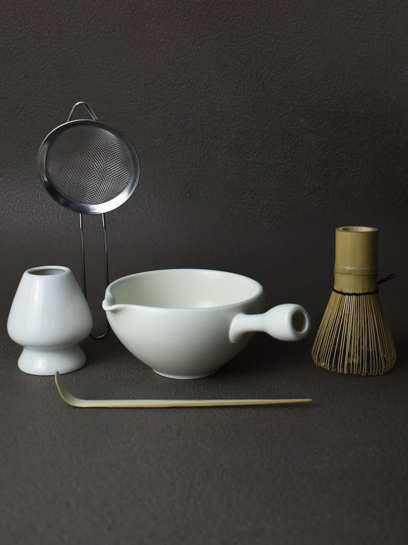 Artcome Matcha Ceremony Kit for Japanese Tea Ceremony Bowl with Pouring Spout and Handle Bamboo Whisk Matcha Tea Set For Making Usucha Koicha and Matcha Latte 5 PCS