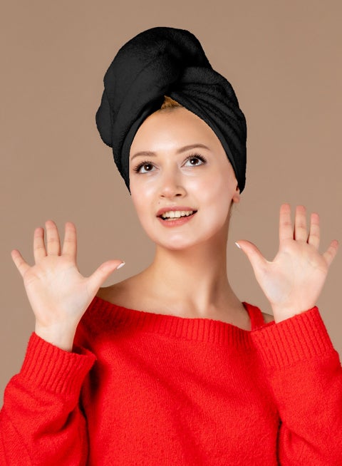 Premium Quality 100% Pure Combed Cotton Soft Hair Towels, Easy Button use to hold for Women & Kids with Wet, Curly, Long, or Thick Hair, Anti frizz, Quick Dry Towel Turban, Super Ultra-Absorbent