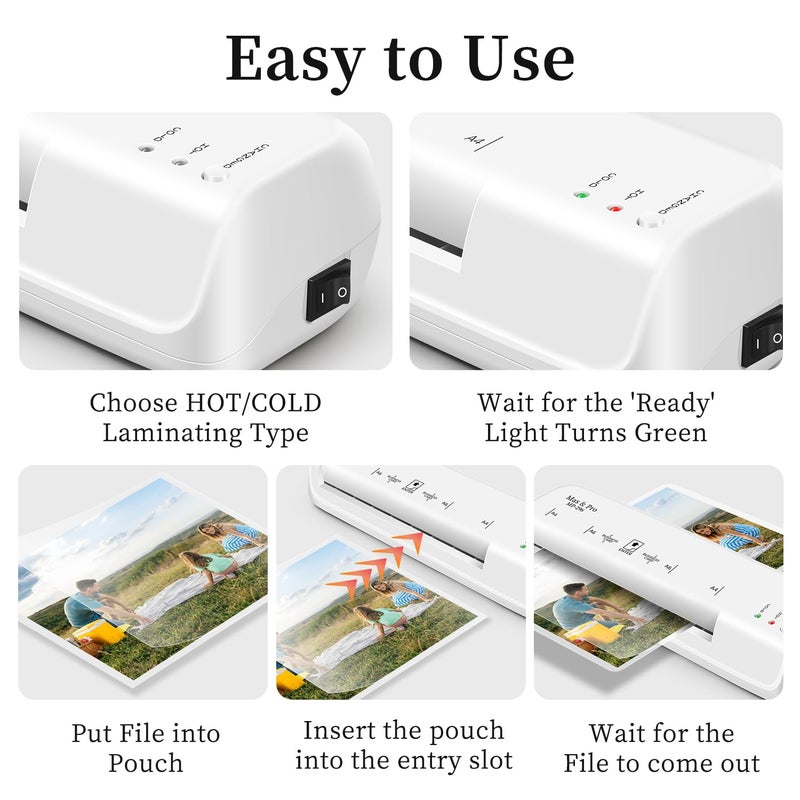 Mas & Pro 9 Inch Thermal Laminator Machine with 40 Laminating Sheets, 2-Roller System for Home Office School use, 3-5mil for Letter Size, Photos, Document, Hot & Cold, Anti Jam, White, from Mas & Pro - Image 5