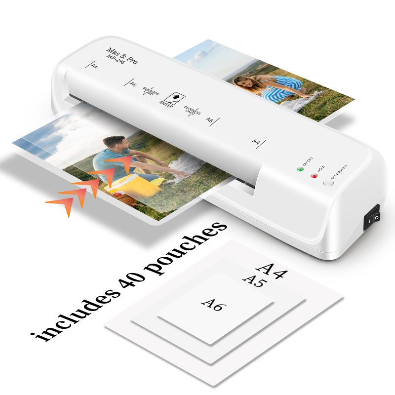 Mas & Pro 9 Inch Thermal Laminator Machine with 40 Laminating Sheets, 2-Roller System for Home Office School use, 3-5mil for Letter Size, Photos, Document, Hot & Cold, Anti Jam, White, from Mas & Pro - Image 1